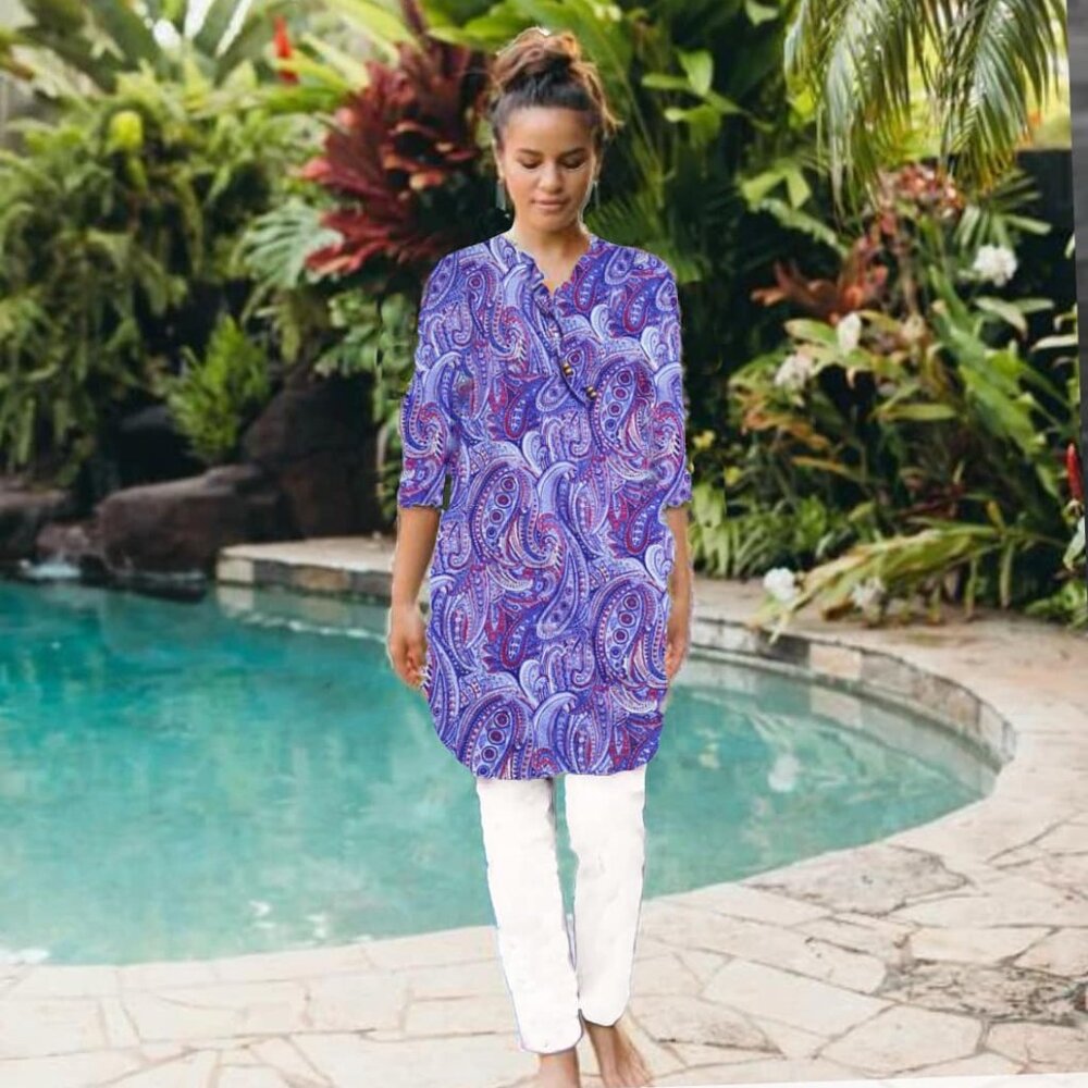 Talbots Swim Coverup Paisley Size SMALL but RUNS BIG -- 100% Cotton